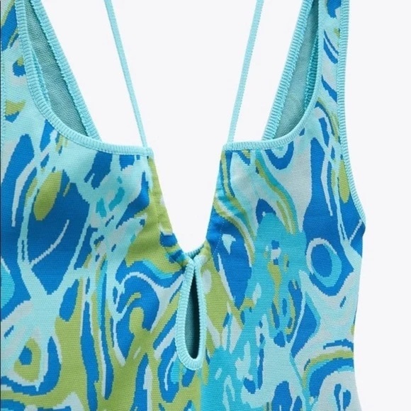 NEW Zara CUT OUT JACQUARD PRINT KNIT DRESS Adjustable Tie Strap SZ M - Picture 7 of 11